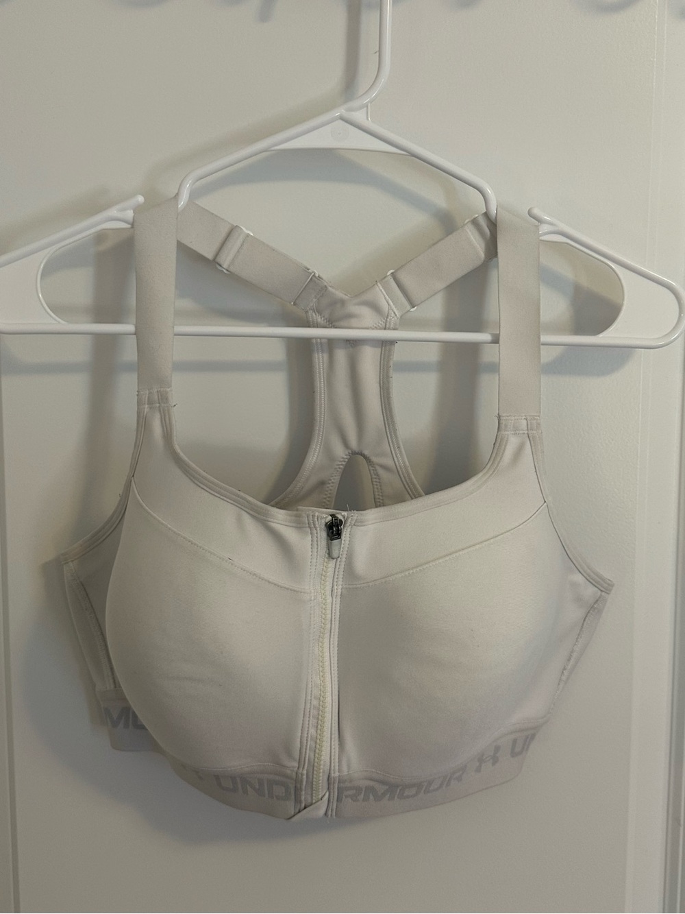 Under Armour Compression White Front-Zip Racerback Sports Bra